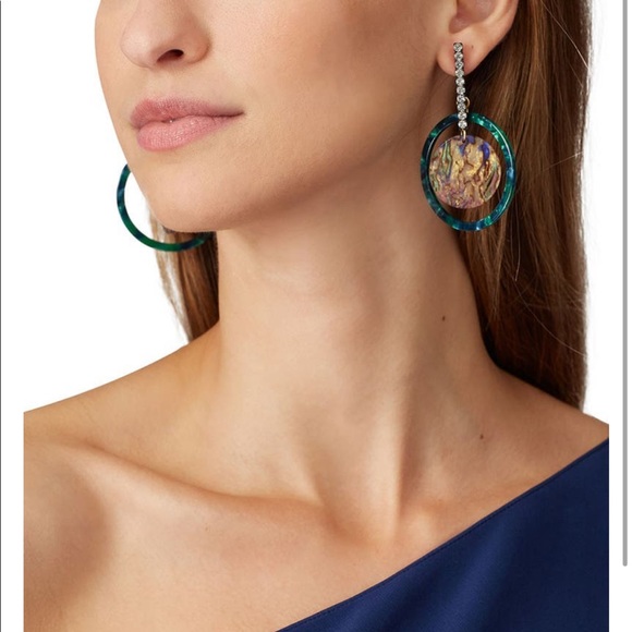 Elegant Blue and Gold Hoop Earrings - Picture 1 of 6